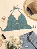 Loorain - Halter Crochet Knit Crop Cami Top