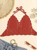 Loorain - Halter Crochet Knit Crop Cami Top