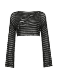 Loorain - Hollow Out Long Sleeve Knit Crop Top
