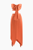 Loorain - Knot Front Tube Top And Asymmetric Pleated Skirt Set