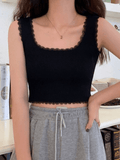 Loorain - Lace Trim Crop Knit Tank Top