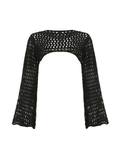 Loorain - Long Sleeve Crochet Bolero Knit Top