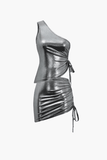 Loorain - Metallic Drawstring Ruched Cami And Mini Skirt Set