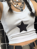 Loorain - Star Embroidered Rib Cropped Tank Top