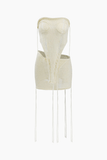 Loorain - V-Shape Knit Strapless Top And Foldover Mini Skirt Set
