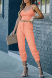 Loorain - Sportswear Daily Solid Frenulum U Neck Sleeveless Two Pieces(4 Colors)