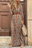 Loorain - Fashion Bohemian Print With Belt V Neck Cake Skirt Dresses(3 Colors)