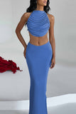 Loorain - Sexy Casual Solid Bandage Backless O Neck Sleeveless Two Pieces