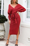 Loorain - V Neck Backless Sweater Dress(5 Colors)
