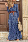 Loorain - Fashion Bohemian Print With Belt V Neck Cake Skirt Dresses(3 Colors)