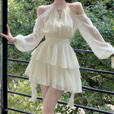 Elegant Luxury Dresses for Women Fairycore Casual Chiffon Dress Sweet Short Skirt Fashion Summer White Mini Dress Slim
