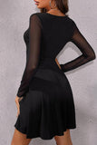 Loorain - Elegant Solid Mesh V Neck Pleated Dresses