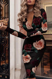 Loorain - Tessy Print Long Sleeve Skinny Ruched Midi Dress