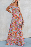 Loorain - Elegant Vacation Floral Patchwork Off the Shoulder Printed Dress Dresses
