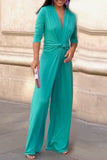 Loorain - Casual Solid Fold V Neck Jumpsuits