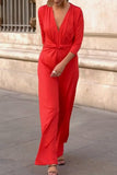 Loorain - Casual Solid Fold V Neck Jumpsuits