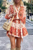 Loorain - Casual Floral Bandage V Neck Printed Dress Dresses
