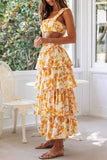 Loorain - Sexy Vacation Floral Backless Flounce Strapless Sleeveless Two Pieces