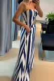 Loorain - Sexy Striped Pocket Slit Strapless Sleeveless Two Pieces