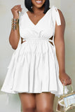 Loorain - White Sexy Casual Solid Frenulum Backless V Neck Sleeveless Dress Dresses