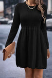 Loorain - Solid Color Shirring Long Sleeve Knitted Dress