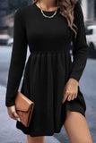 Loorain - Solid Color Shirring Long Sleeve Knitted Dress