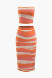 Loorain - Contrast Stripe Knit Tube Top And Midi Skirt Set