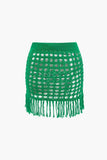 Loorain - Openwork Knit Fringe Mini Skirt